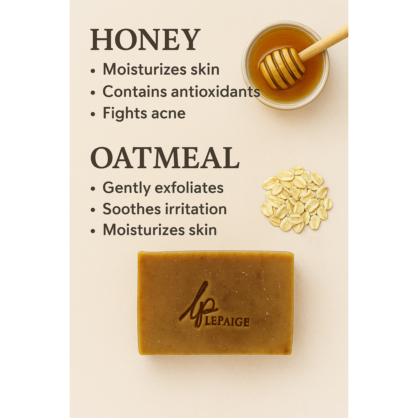 Oatmeal & Honey Soap Bar- gentle exfoliating & moisturizing soap for sensitive skin