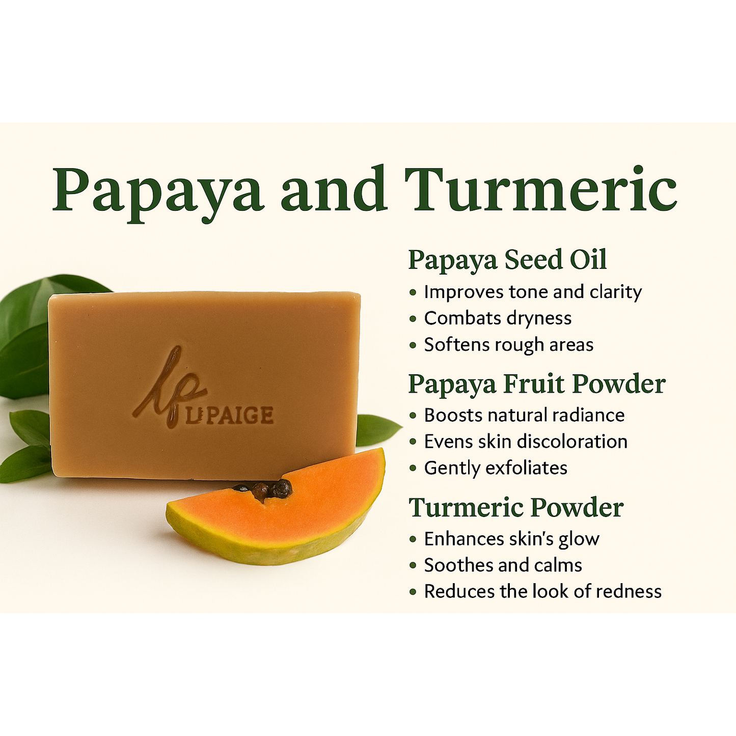Papaya & Turmeric Bar Soap-  exfoliating & brightening soap for dull uneven skin