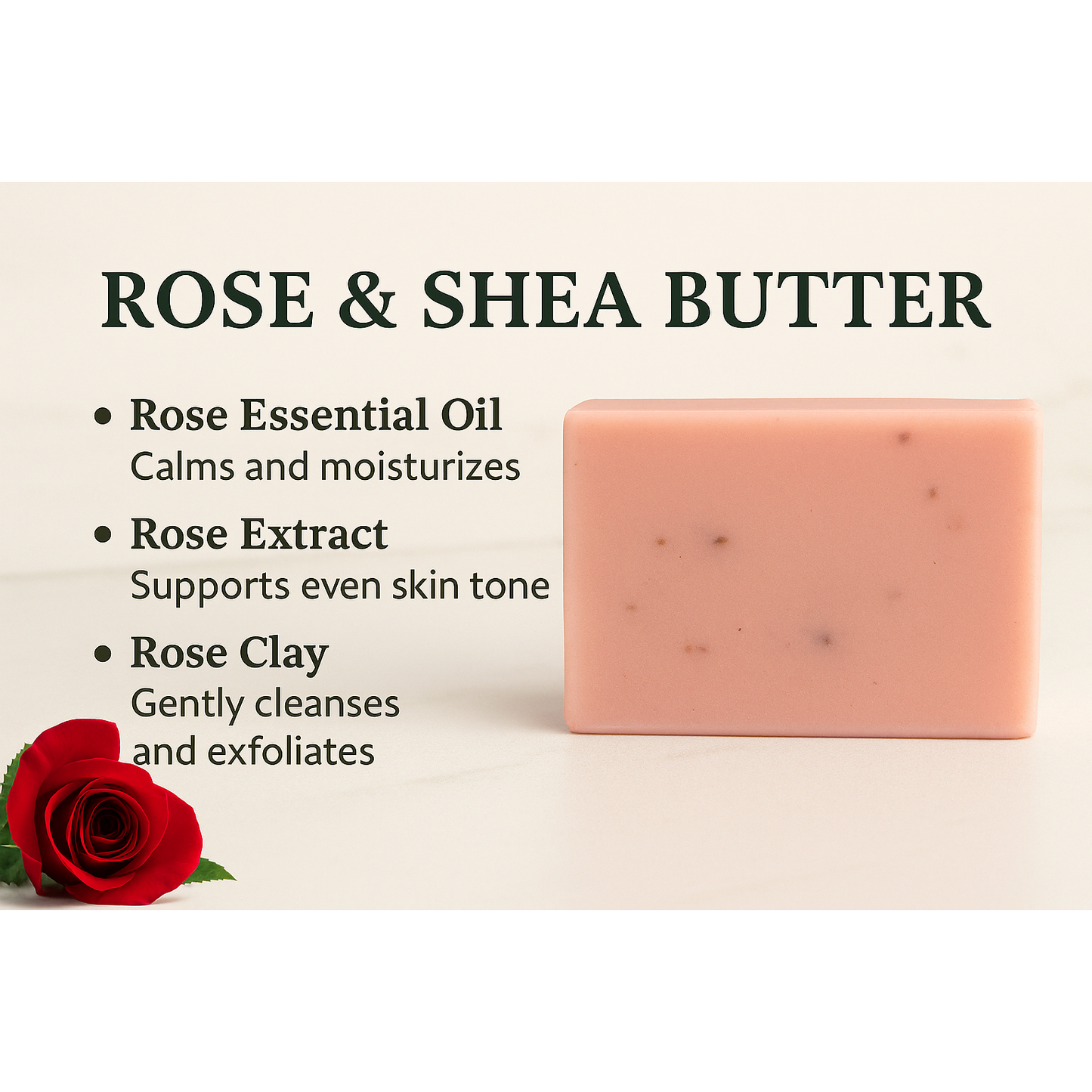 Rose & Shea Butter Soap Bar – hydrating, handmade soap for all skin types