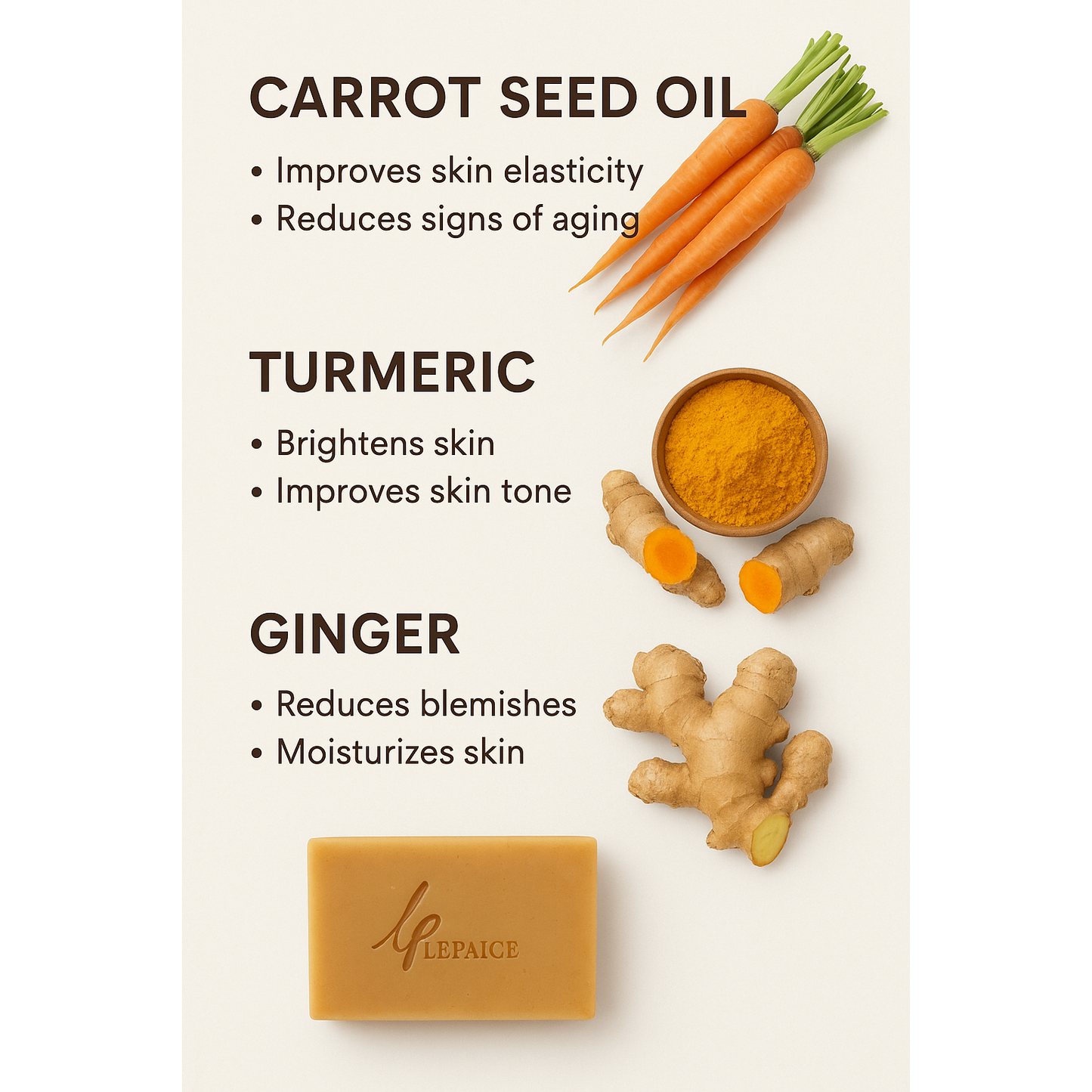 Carrot, Turmeric, & Ginger Bar Soap – brightening soap for dull & uneven skin tone
